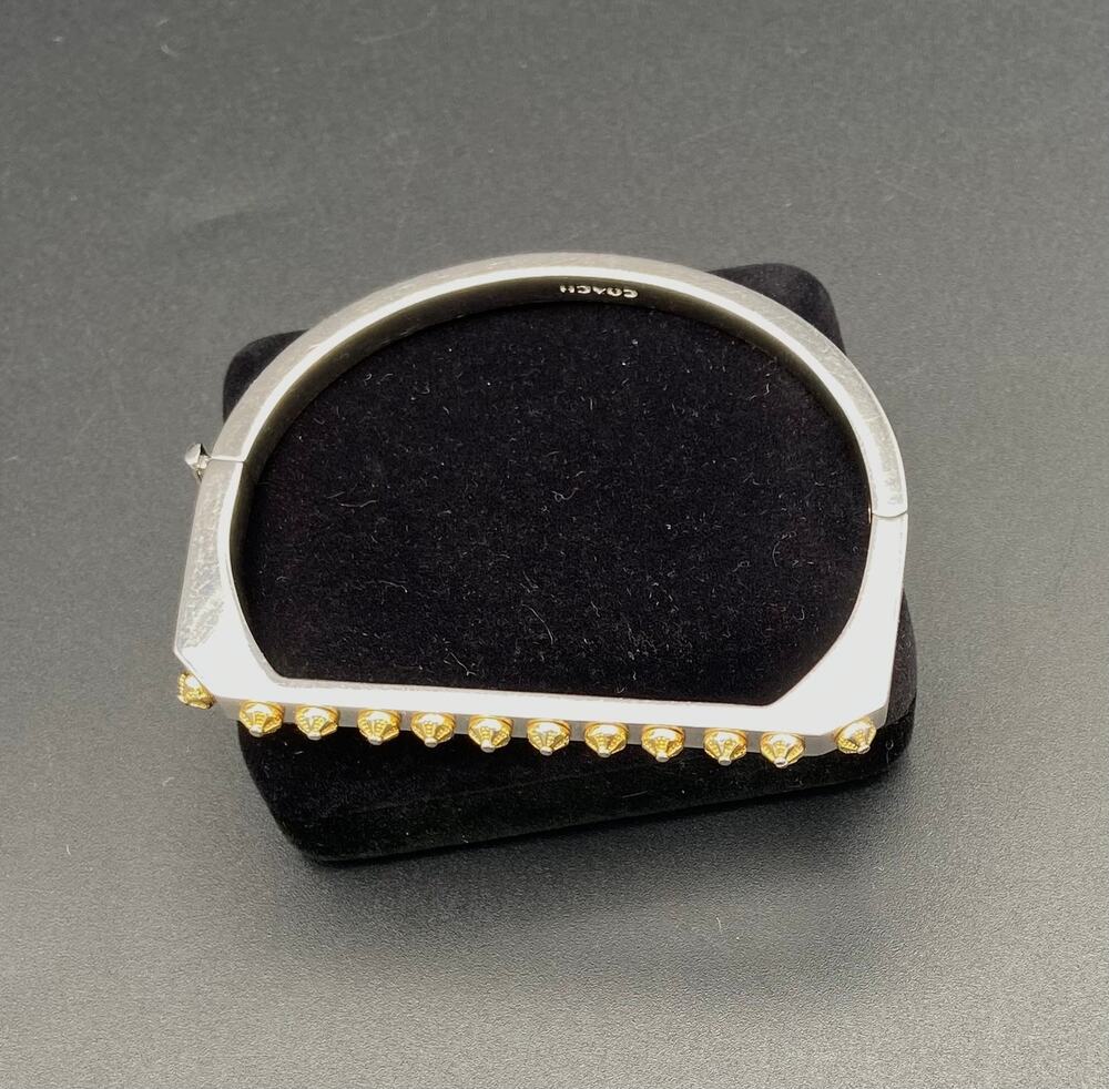 Vintage Coach Bracelet Two Tone Pyramid Stud Flat Top Hinged Bangle